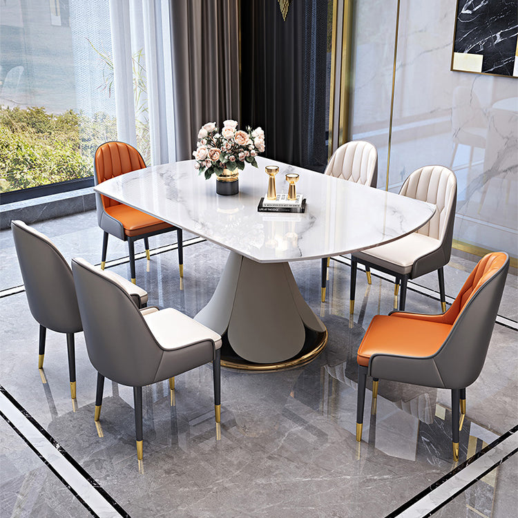 Round Modern Stone Dining Table Extendable for Small Spaces in White