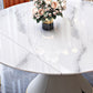 Round Modern Stone Dining Table Extendable for Small Spaces in White