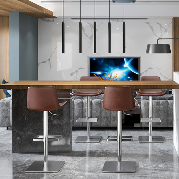 Taburete de bar de cuero giratorio de altura ajustable contemporáneo con reposapiés