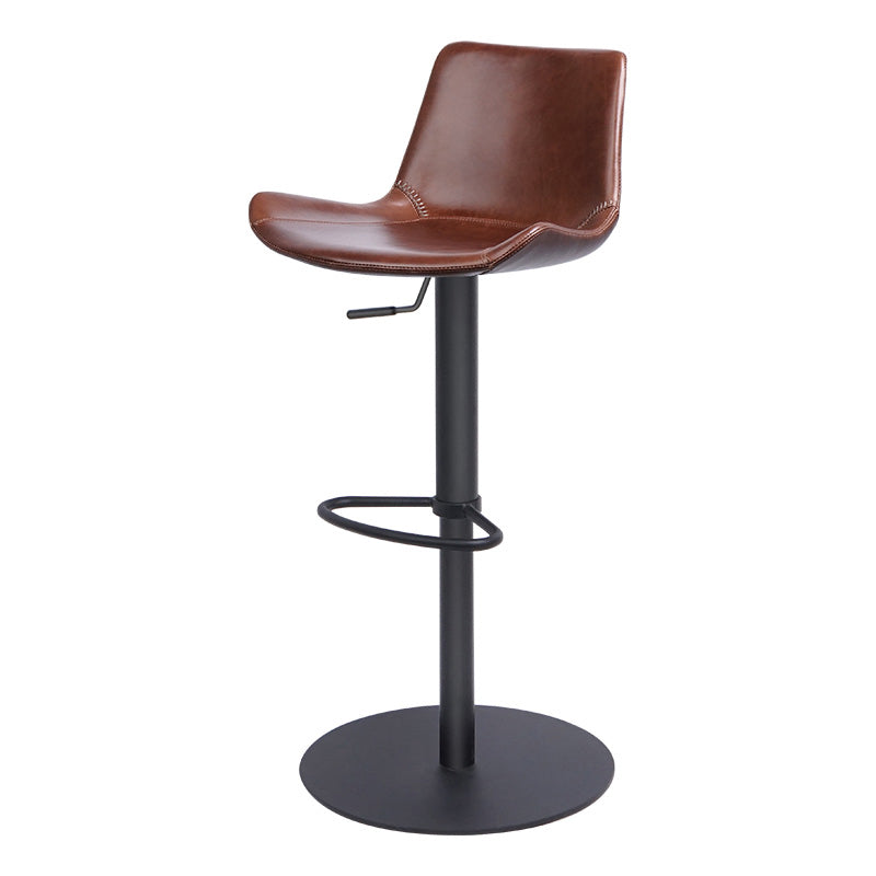 Taburete de bar de cuero giratorio de altura ajustable contemporáneo con reposapiés