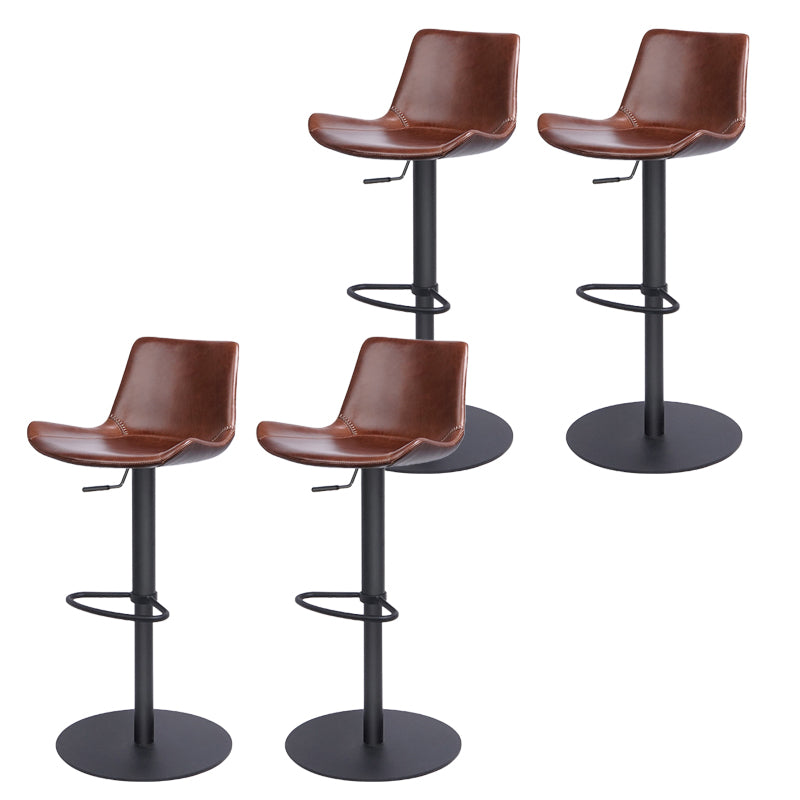 Taburete de bar de cuero giratorio de altura ajustable contemporáneo con reposapiés