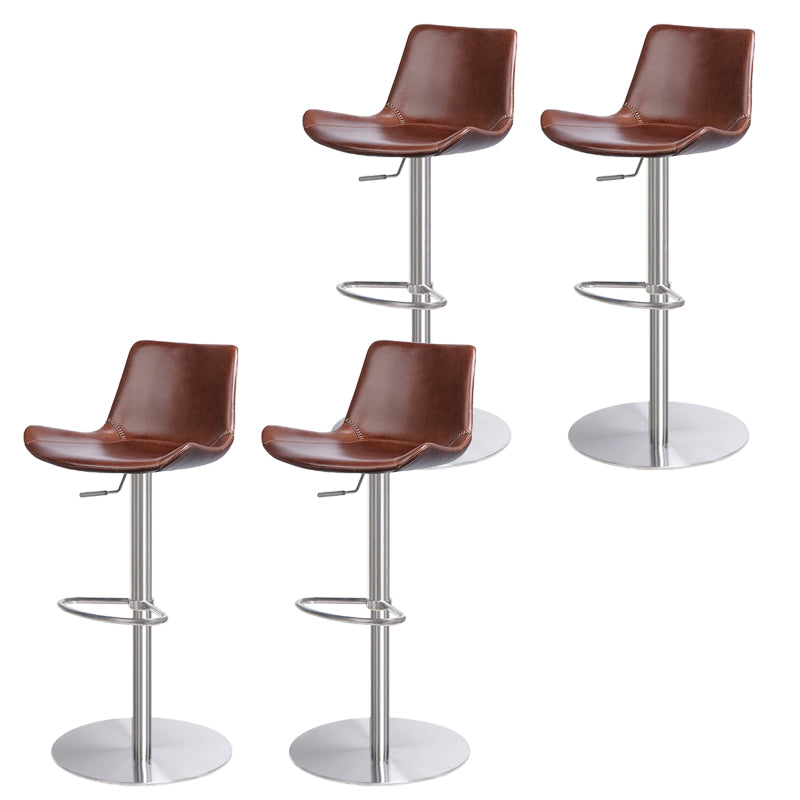 Taburete de bar de cuero giratorio de altura ajustable contemporáneo con reposapiés