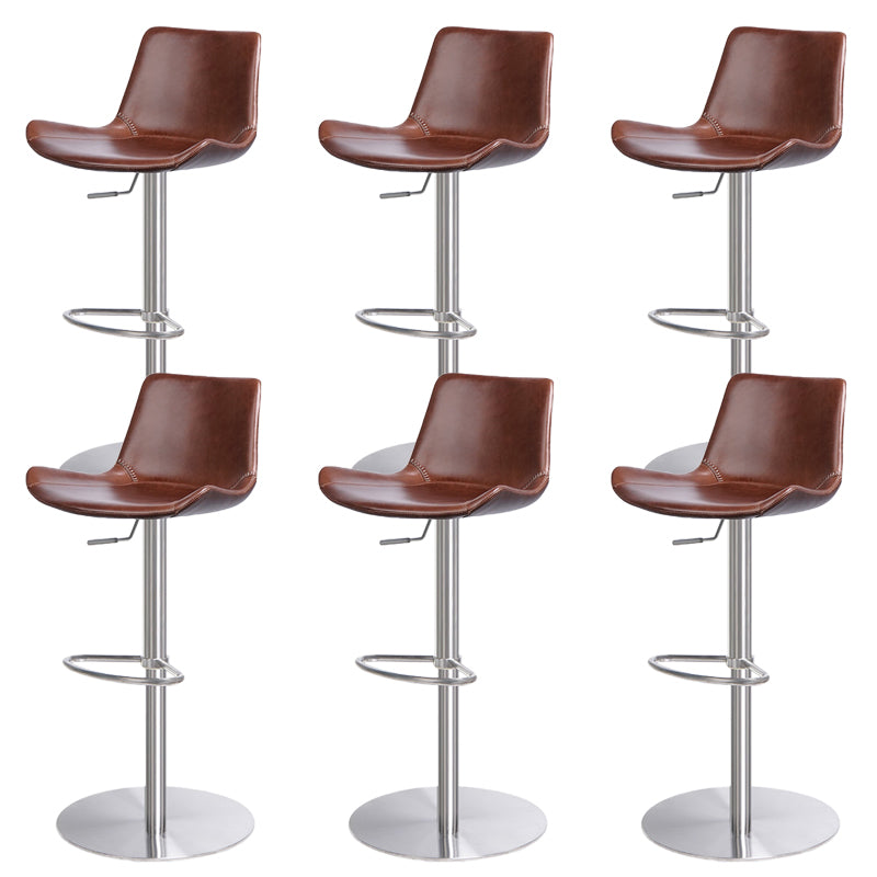 Taburete de bar de cuero giratorio de altura ajustable contemporáneo con reposapiés