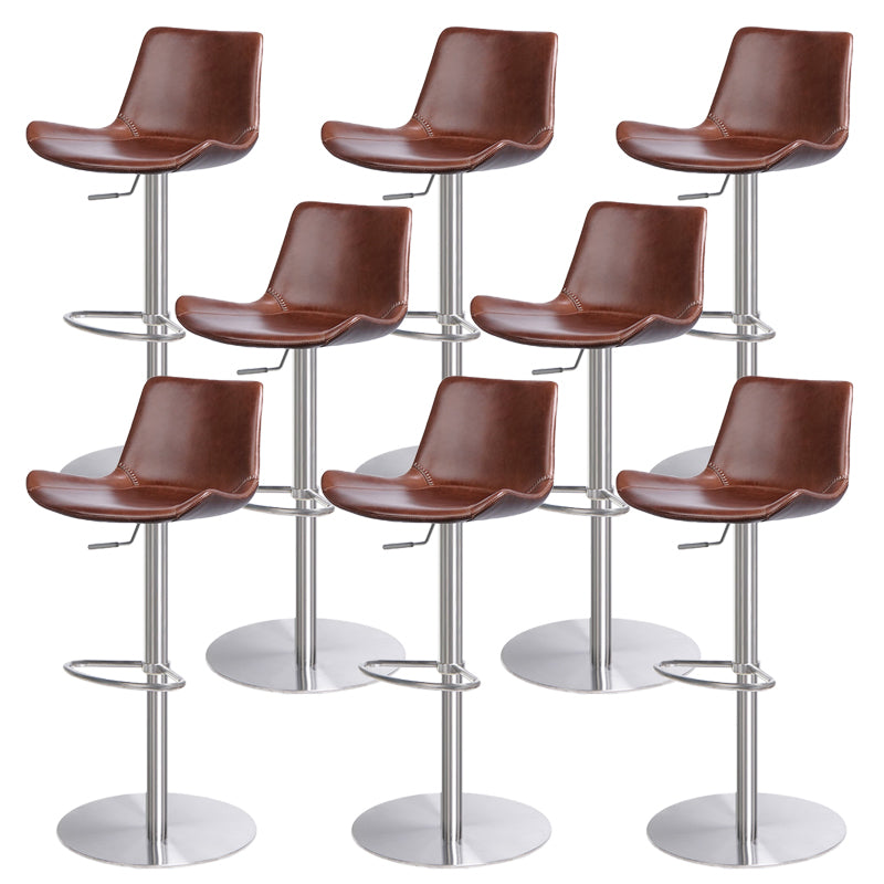 Taburete de bar de cuero giratorio de altura ajustable contemporáneo con reposapiés