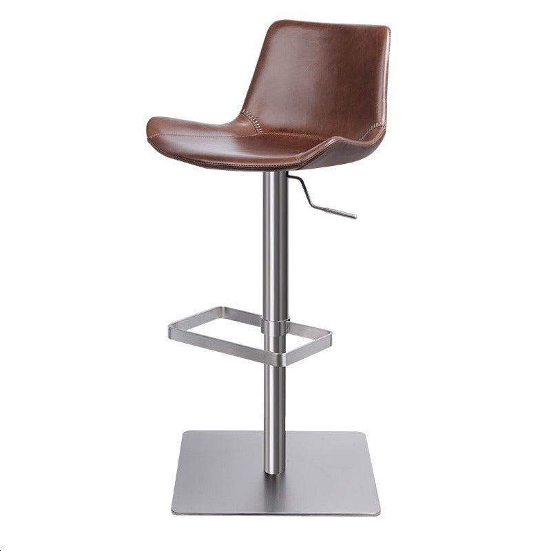 Taburete de bar de cuero giratorio de altura ajustable contemporáneo con reposapiés