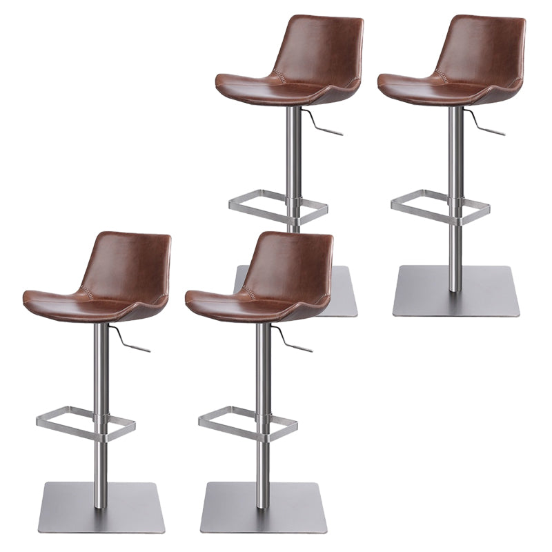 Taburete de bar de cuero giratorio de altura ajustable contemporáneo con reposapiés