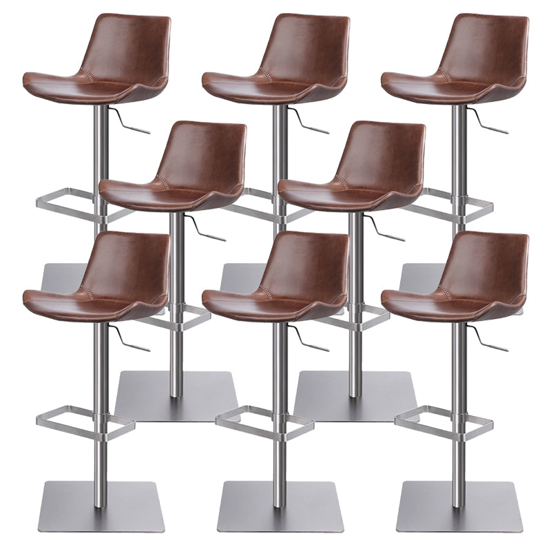 Taburete de bar de cuero giratorio de altura ajustable contemporáneo con reposapiés
