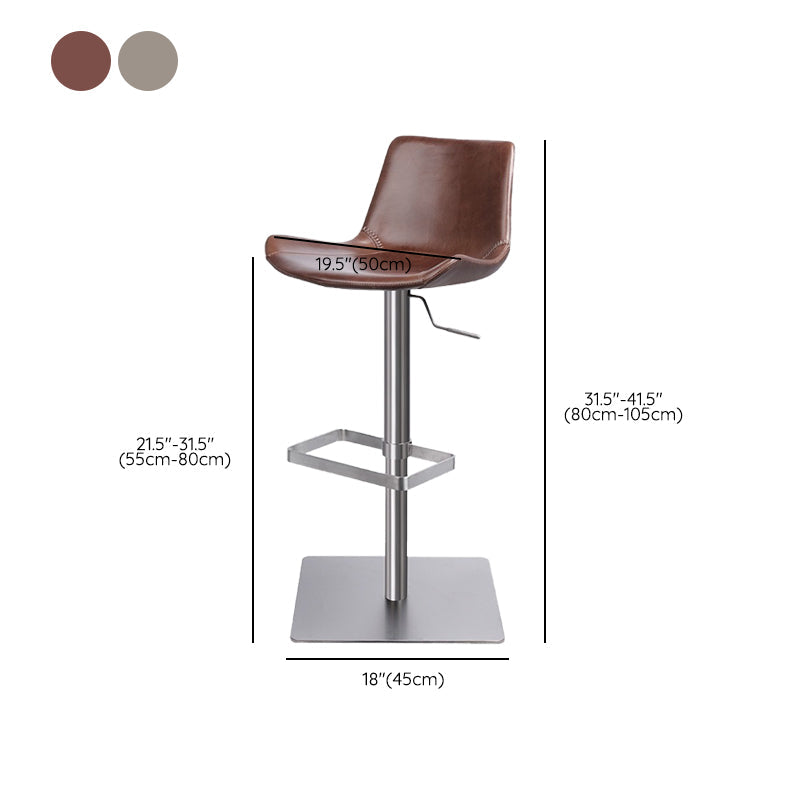 Taburete de bar de cuero giratorio de altura ajustable contemporáneo con reposapiés