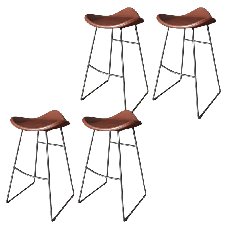 Contemporary Faux Leather Armless Bar Stools with Metal Base Brown 4 Piece Set Clearhalo 'Bar Furniture' 'Bar Stools' 'bar_stools' 'furn' 'furn_bar_stools' 'Furniture' 'Kitchen & Dining Furniture' 7815813