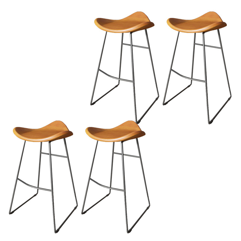 Contemporary Faux Leather Armless Bar Stools with Metal Base Yellowish Brown 4 Piece Set Clearhalo 'Bar Furniture' 'Bar Stools' 'bar_stools' 'furn' 'furn_bar_stools' 'Furniture' 'Kitchen & Dining Furniture' 7815818