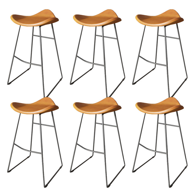 Contemporary Faux Leather Armless Bar Stools with Metal Base Yellowish Brown 6 Piece Set Clearhalo 'Bar Furniture' 'Bar Stools' 'bar_stools' 'furn' 'furn_bar_stools' 'Furniture' 'Kitchen & Dining Furniture' 7815819