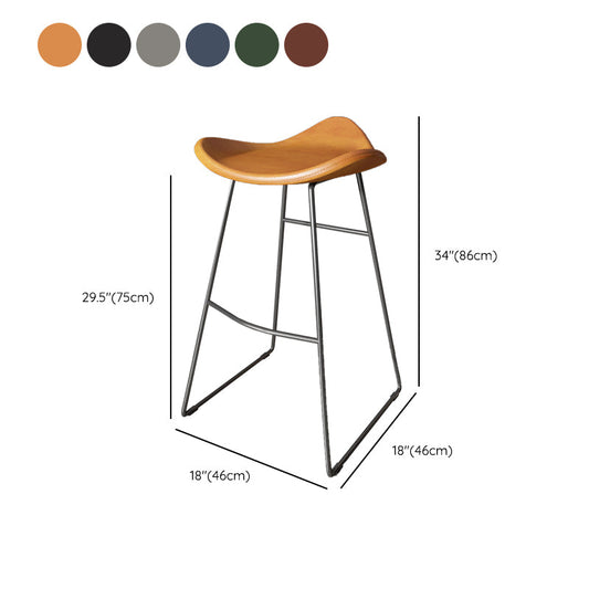 Contemporary Faux Leather Armless Bar Stools with Metal Base