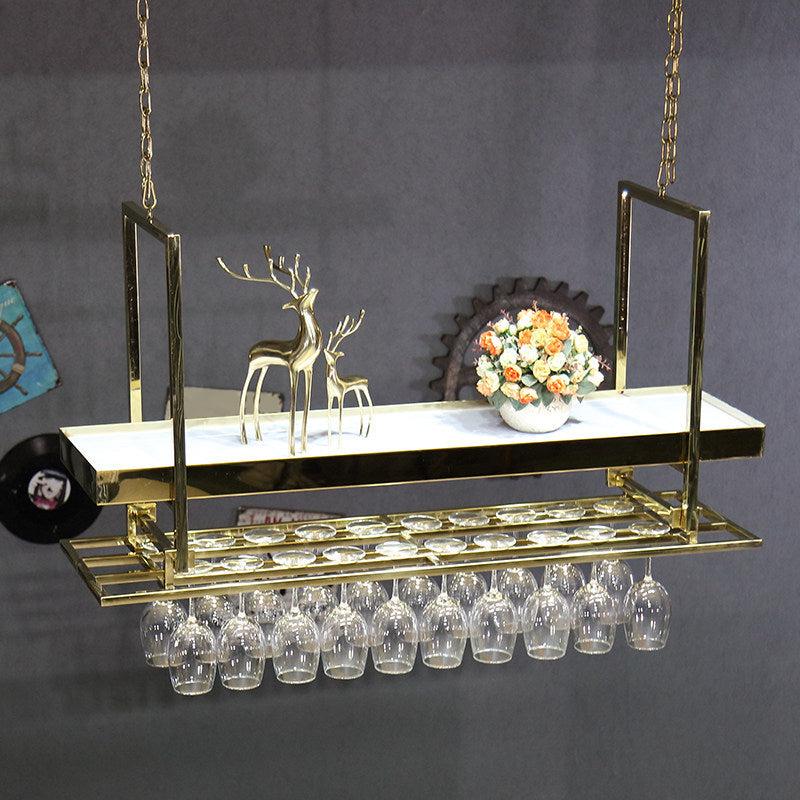 Porta del vino sospeso in metallo con supporto di vetro e mensola per la cucina