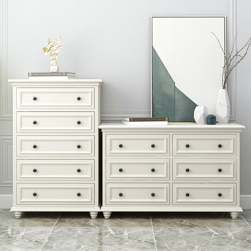 Glam White Wooden Horizontal Storage Chest with Drawers for Home