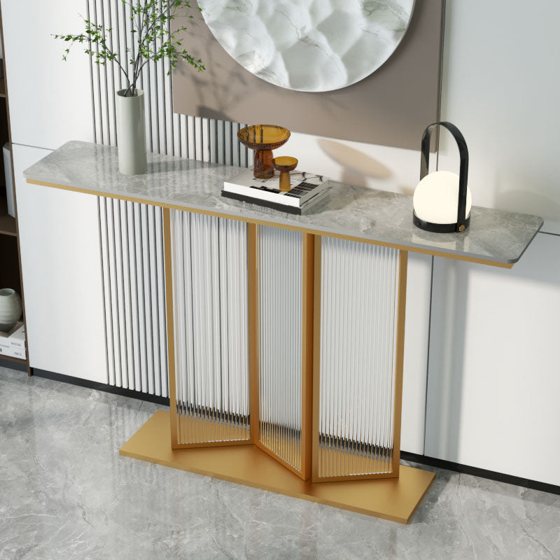 Glam Rectangle Shape Console Sofa Table with Stone Top for Hall