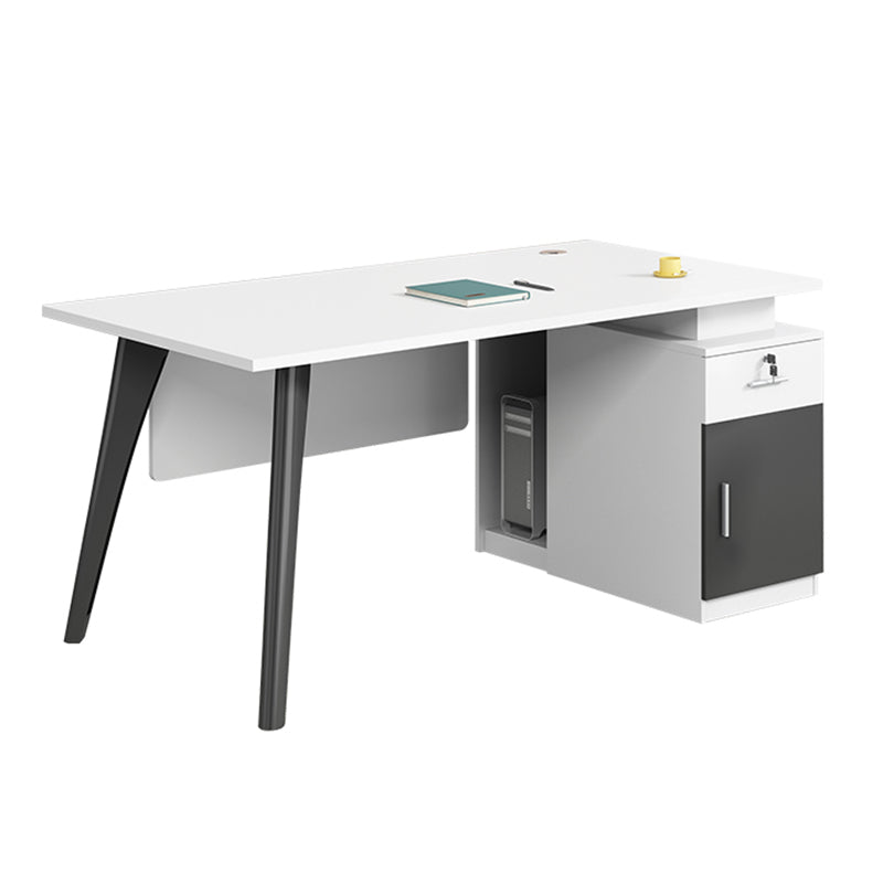 Rectangular Shaped Office Desk Wood with 1 Drawer in Brown/Black Black White Clearhalo 'furn' 'furn_office_desk' 'Furniture' 'Office Desks' 'Office Furniture' 'office_desk' 7816468