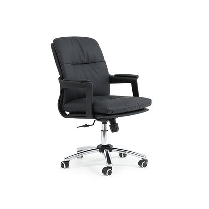 Black Modern Leather Office Chair Adjustable Seat Height Fixed Arms with Wheels 1 Piece Clearhalo 'furn' 'furn_office_chair' 'Furniture' 'Office Chairs' 'Office Furniture' 'office_chair' 7816512