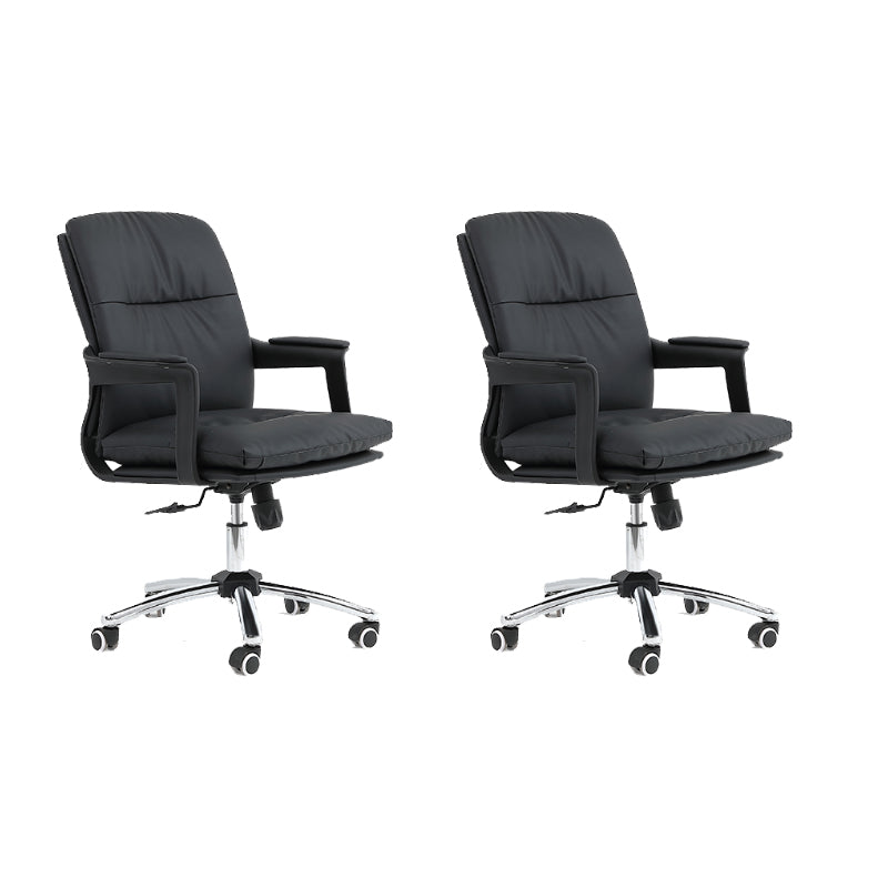 Black Modern Leather Office Chair Adjustable Seat Height Fixed Arms with Wheels 2 Piece Set Clearhalo 'furn' 'furn_office_chair' 'Furniture' 'Office Chairs' 'Office Furniture' 'office_chair' 7816513