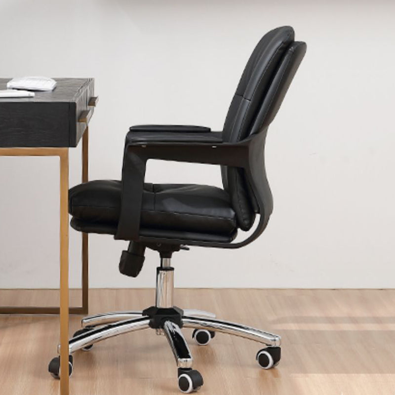Black Modern Leather Office Chair Adjustable Seat Height Fixed Arms with Wheels Clearhalo 'furn' 'furn_office_chair' 'Furniture' 'Office Chairs' 'Office Furniture' 'office_chair' 7816514