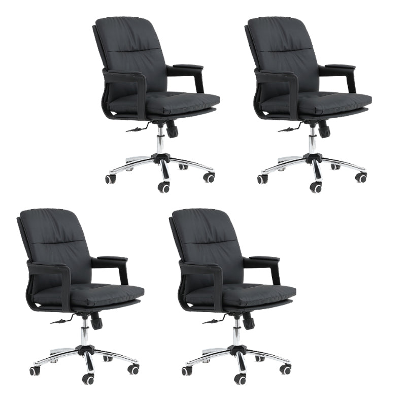 Black Modern Leather Office Chair Adjustable Seat Height Fixed Arms with Wheels 4 Piece Set Clearhalo 'furn' 'furn_office_chair' 'Furniture' 'Office Chairs' 'Office Furniture' 'office_chair' 7816515