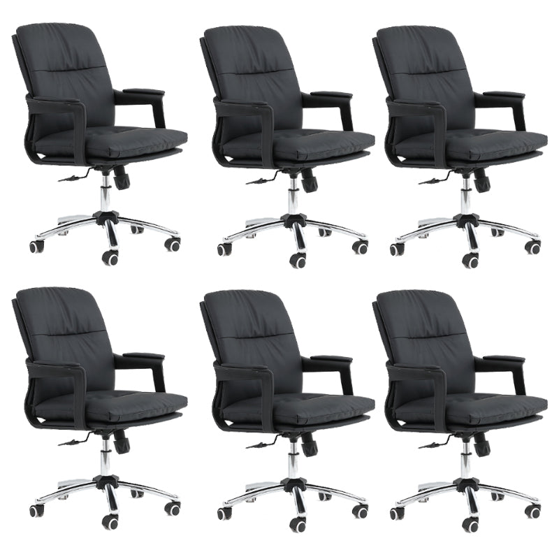 Black Modern Leather Office Chair Adjustable Seat Height Fixed Arms with Wheels 6 Piece Set Clearhalo 'furn' 'furn_office_chair' 'Furniture' 'Office Chairs' 'Office Furniture' 'office_chair' 7816517