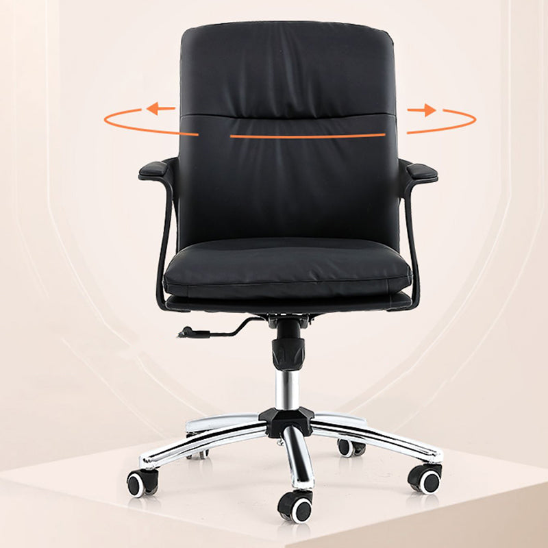 Black Modern Leather Office Chair Adjustable Seat Height Fixed Arms with Wheels Clearhalo 'furn' 'furn_office_chair' 'Furniture' 'Office Chairs' 'Office Furniture' 'office_chair' 7816518