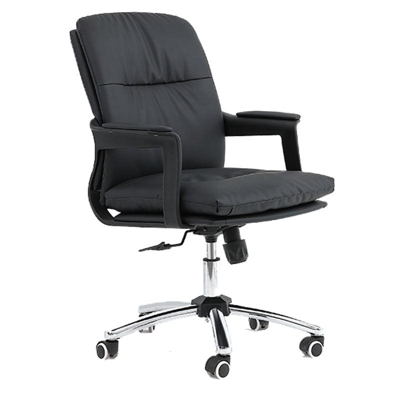 Black Modern Leather Office Chair Adjustable Seat Height Fixed Arms with Wheels Clearhalo 'furn' 'furn_office_chair' 'Furniture' 'Office Chairs' 'Office Furniture' 'office_chair' 7816520