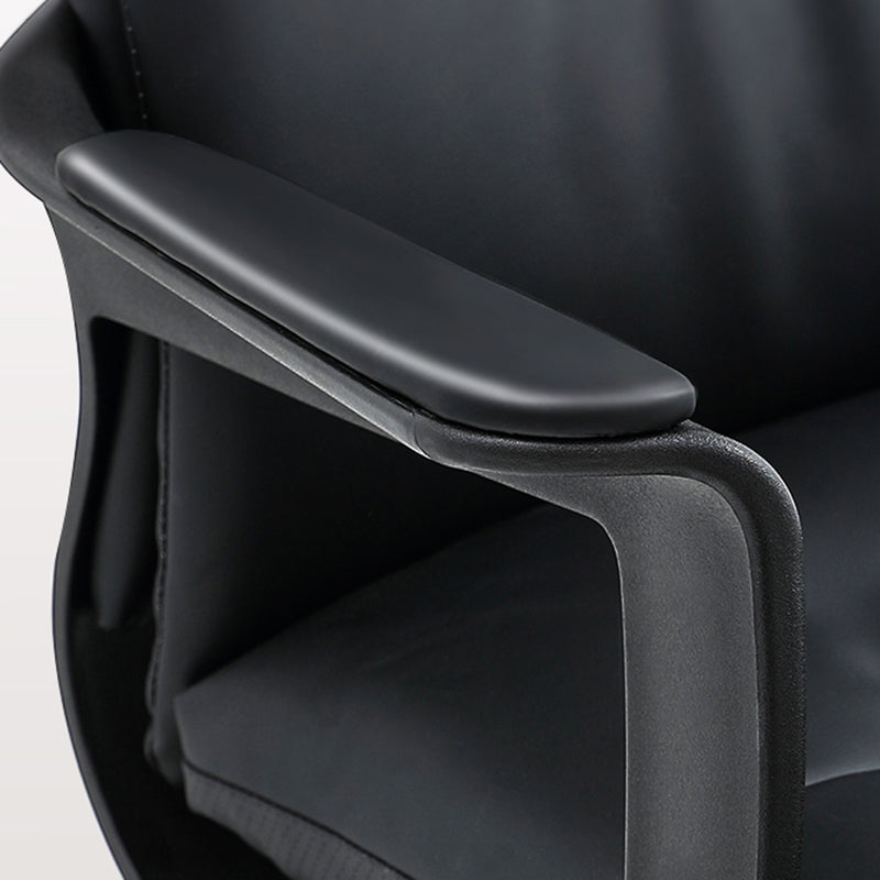 Black Modern Leather Office Chair Adjustable Seat Height Fixed Arms with Wheels Clearhalo 'furn' 'furn_office_chair' 'Furniture' 'Office Chairs' 'Office Furniture' 'office_chair' 7816524