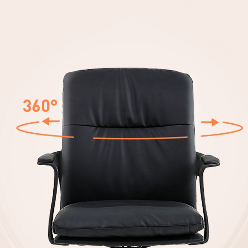 Black Modern Leather Office Chair Adjustable Seat Height Fixed Arms with Wheels Clearhalo 'furn' 'furn_office_chair' 'Furniture' 'Office Chairs' 'Office Furniture' 'office_chair' 7816525