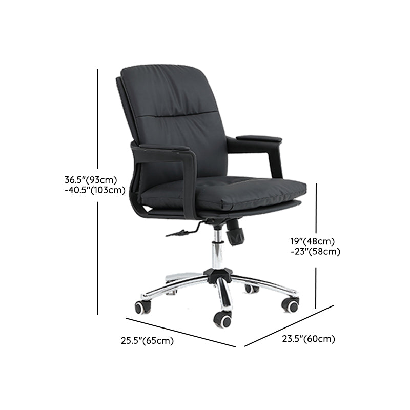 Black Modern Leather Office Chair Adjustable Seat Height Fixed Arms with Wheels Clearhalo 'furn' 'furn_office_chair' 'Furniture' 'Office Chairs' 'Office Furniture' 'office_chair' 7816526