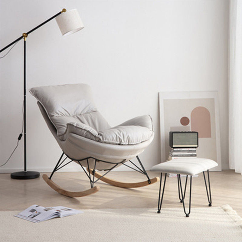 Modern Rocking Chair Faux Leather Solid Color Glider Chair with Ottoman Light Gray Rocking Chair with Ottomans Clearhalo 'Chairs & Seating' 'furn' 'furn_rocking_chairs' 'Furniture' 'Living Room Furniture' 'Rocking Chairs' 'rocking_chairs' 7817357