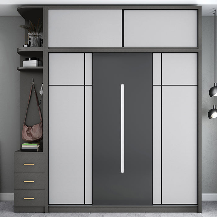 Gray Contemporary Wardrobe Armoire with Drawer Wooden Wardrobe Cabinet Armoire & Side Cabinet & Top Cabinet 78.7"L x 23.6"W x 98.4"H Clearhalo 'Armoires & Wardrobes' 'armoires_wardrobes' 'Bedroom Furniture' 'furn' 'furn_armoires_wardrobes' 'Furniture' 7817420
