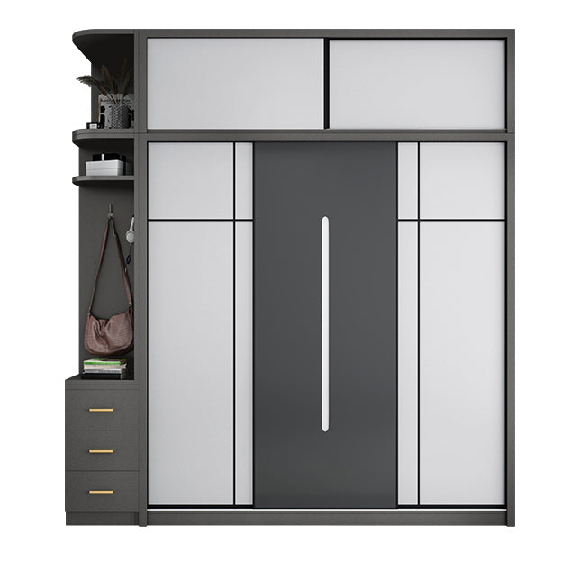 Gray Contemporary Wardrobe Armoire with Drawer Wooden Wardrobe Cabinet Armoire & Side Cabinet & Top Cabinet Clearhalo 'Armoires & Wardrobes' 'armoires_wardrobes' 'Bedroom Furniture' 'furn' 'furn_armoires_wardrobes' 'Furniture' 7817421