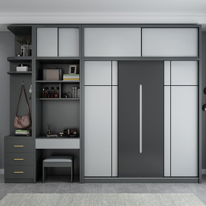 Gray Contemporary Wardrobe Armoire with Drawer Wooden Wardrobe Cabinet Clearhalo 'Armoires & Wardrobes' 'armoires_wardrobes' 'Bedroom Furniture' 'furn' 'furn_armoires_wardrobes' 'Furniture' 7817423