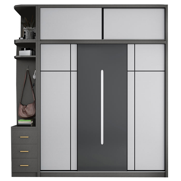 Gray Contemporary Wardrobe Armoire with Drawer Wooden Wardrobe Cabinet Clearhalo 'Armoires & Wardrobes' 'armoires_wardrobes' 'Bedroom Furniture' 'furn' 'furn_armoires_wardrobes' 'Furniture' 7817426