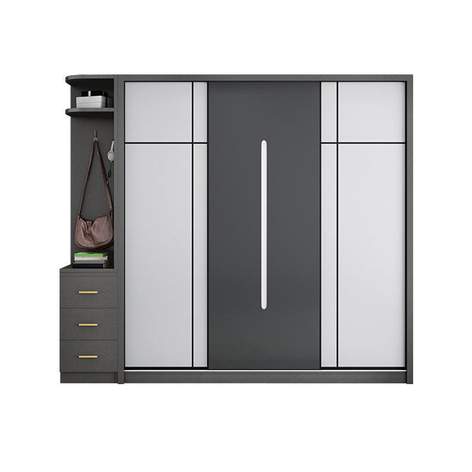 Gray Contemporary Wardrobe Armoire with Drawer Wooden Wardrobe Cabinet Armoire with Side Cabinet Clearhalo 'Armoires & Wardrobes' 'armoires_wardrobes' 'Bedroom Furniture' 'furn' 'furn_armoires_wardrobes' 'Furniture' 7817427