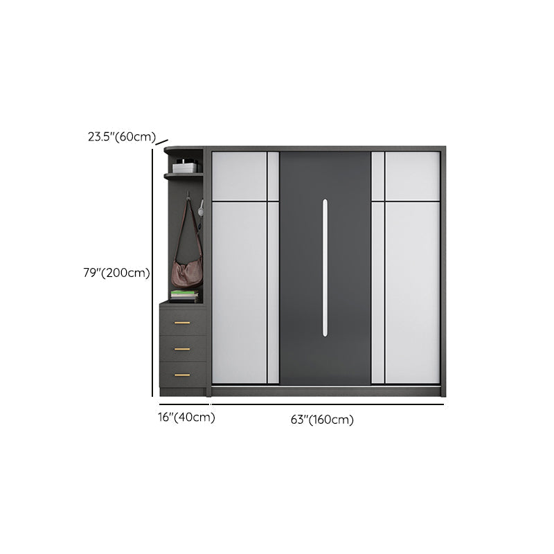 Gray Contemporary Wardrobe Armoire with Drawer Wooden Wardrobe Cabinet Clearhalo 'Armoires & Wardrobes' 'armoires_wardrobes' 'Bedroom Furniture' 'furn' 'furn_armoires_wardrobes' 'Furniture' 7817437