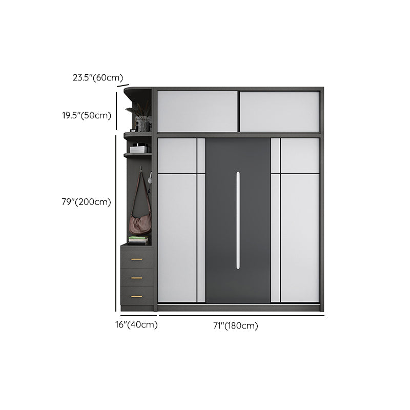 Gray Contemporary Wardrobe Armoire with Drawer Wooden Wardrobe Cabinet Clearhalo 'Armoires & Wardrobes' 'armoires_wardrobes' 'Bedroom Furniture' 'furn' 'furn_armoires_wardrobes' 'Furniture' 7817441