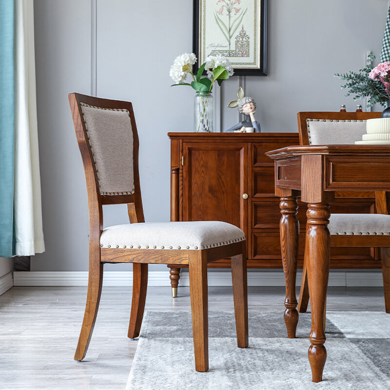 Moderne zijstoel gestoffeerde eetkamerstoelen met een houten basis voor eetkamer