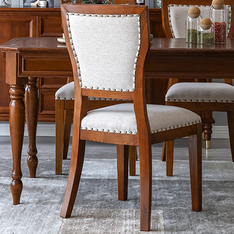 Moderne zijstoel gestoffeerde eetkamerstoelen met een houten basis voor eetkamer