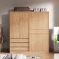 Natürliche Finish -Garderobe Armoire Schiebedarderobe Kabinett mit Schublade