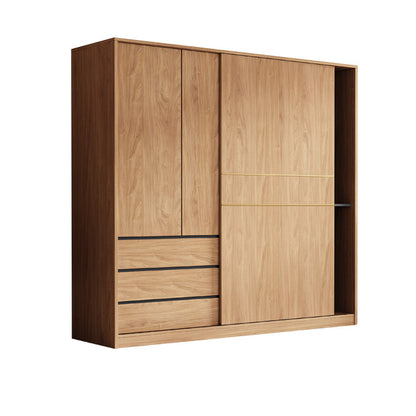 Natürliche Finish -Garderobe Armoire Schiebedarderobe Kabinett mit Schublade