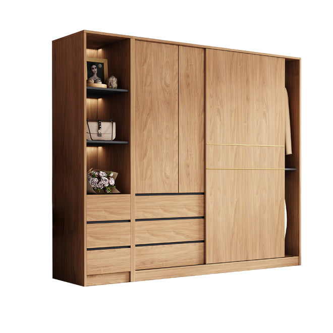 Natürliche Finish -Garderobe Armoire Schiebedarderobe Kabinett mit Schublade