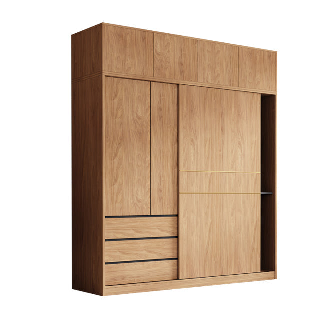 Natürliche Finish -Garderobe Armoire Schiebedarderobe Kabinett mit Schublade