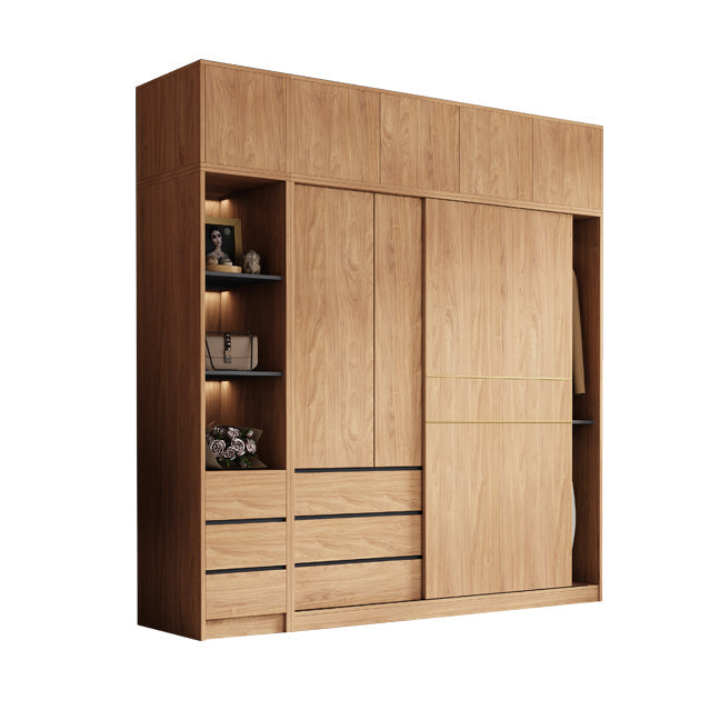 Natürliche Finish -Garderobe Armoire Schiebedarderobe Kabinett mit Schublade