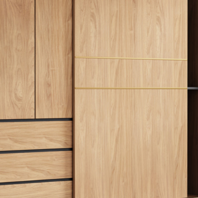 Natürliche Finish -Garderobe Armoire Schiebedarderobe Kabinett mit Schublade