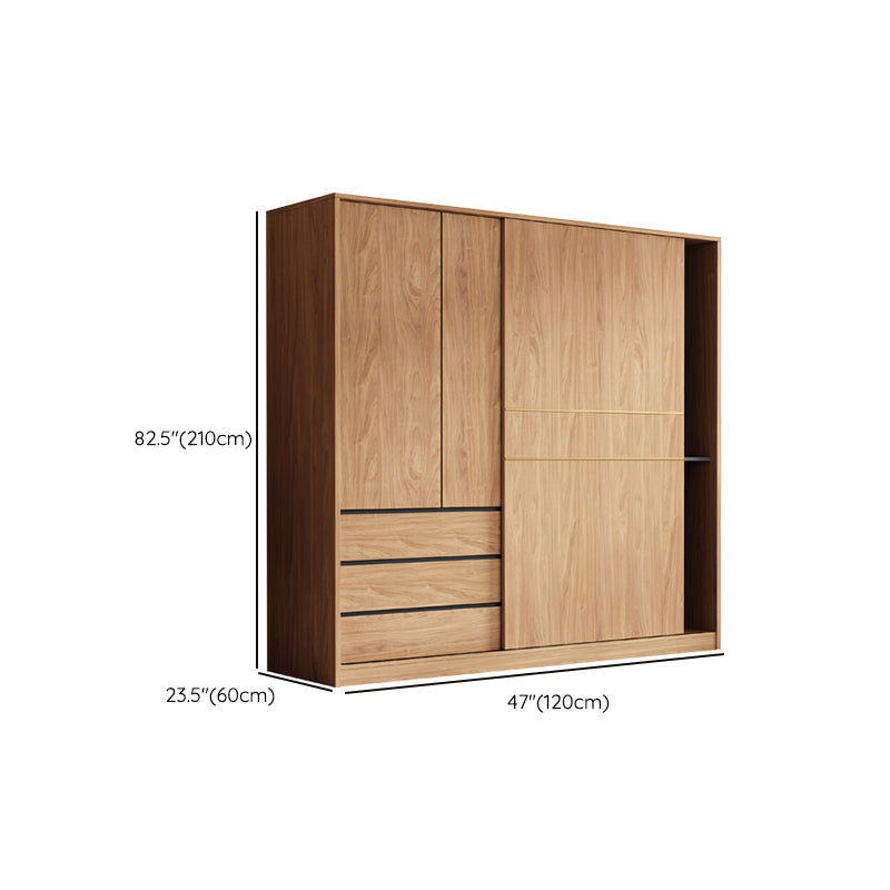 Natürliche Finish -Garderobe Armoire Schiebedarderobe Kabinett mit Schublade
