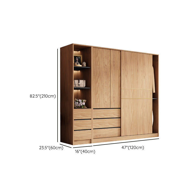 Natürliche Finish -Garderobe Armoire Schiebedarderobe Kabinett mit Schublade