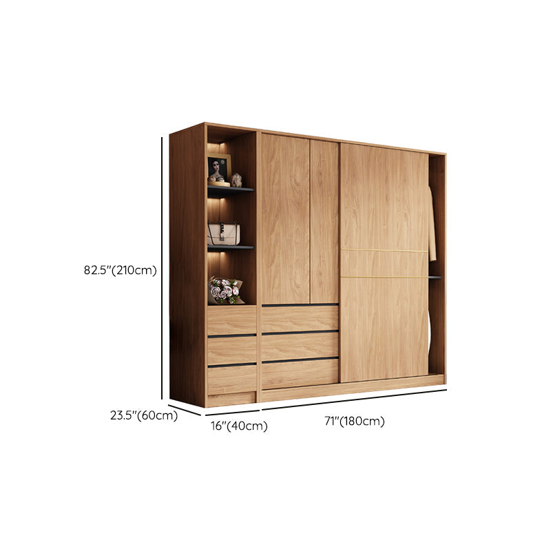 Natürliche Finish -Garderobe Armoire Schiebedarderobe Kabinett mit Schublade