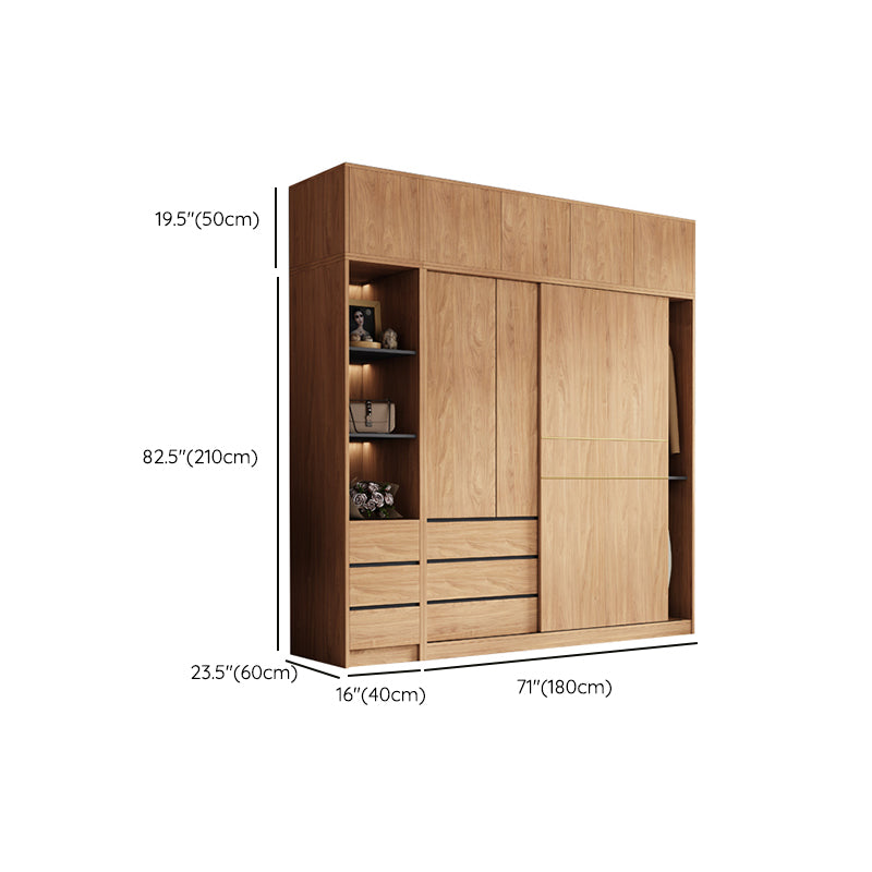 Natürliche Finish -Garderobe Armoire Schiebedarderobe Kabinett mit Schublade